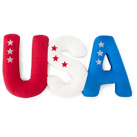 Patriotic USA Letter Pillow Red White and Blue Decorative Holiday 4th of July - Picture 2 of 4